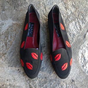 1980s Nicole Miller Stuart Weitzman Collab Red Lips Flats